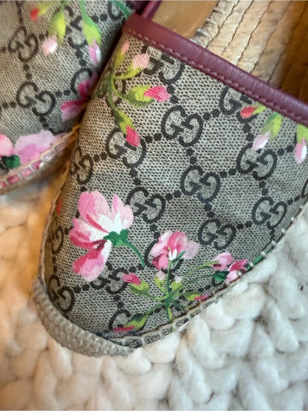 Gucci Bloom Floral GG Canvas Espadrilles with Berry LP Trim
